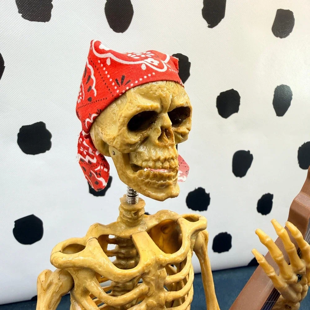 Magic Power Co Banjo Skeleton Halloween Decor Tan Animated Tombstone Prop 12